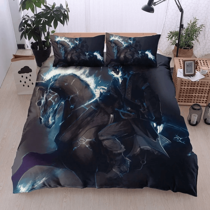 Blue Fire Skull And Horse Bedding Set