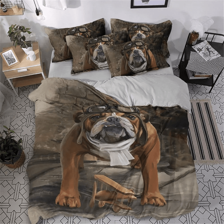 Bulldog Cotton Bed Sheets Spread Comforter Duvet Cover Bedding Set