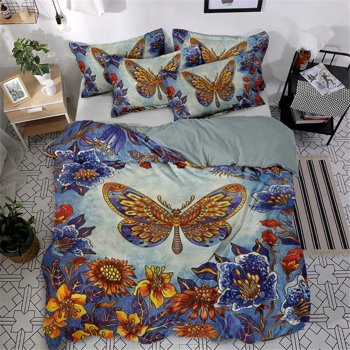 Butterfly Cotton Bed Sheets Spread Comforter Duvet Cover Bedding Set