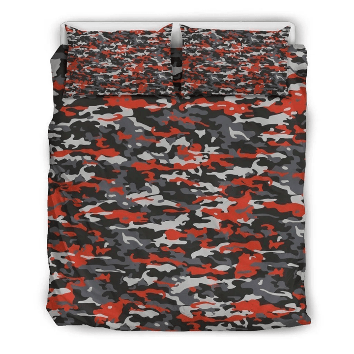 Orange Black And Grey Camouflage Bedding Set
