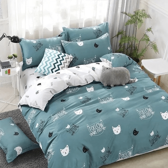 Home Textile Cyan Cute Cat Kitty Bedding Set