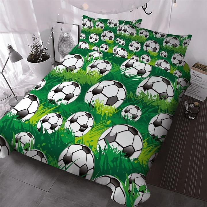 Soccer Balls In The Grass Bedding Set