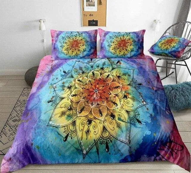 Watercolor Boho Flower Mandala Bedding Set