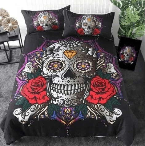Red Rose Skull Bedding Set
