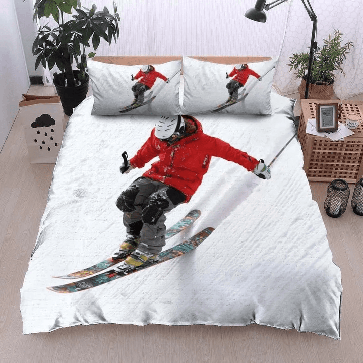 Skiing Cotton Bed Sheets Spread Comforter Duvet Cover Bedding Set