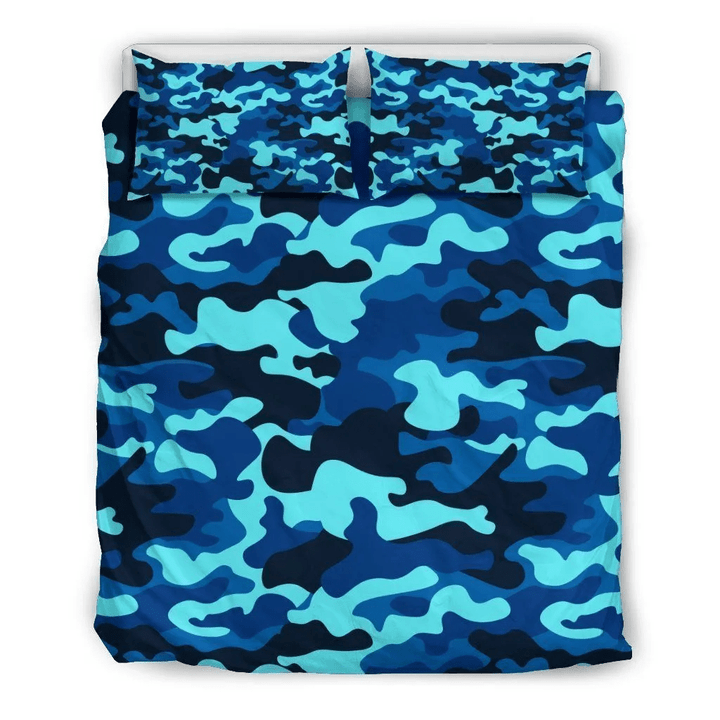 Blue And Black Camouflage Bedding Set