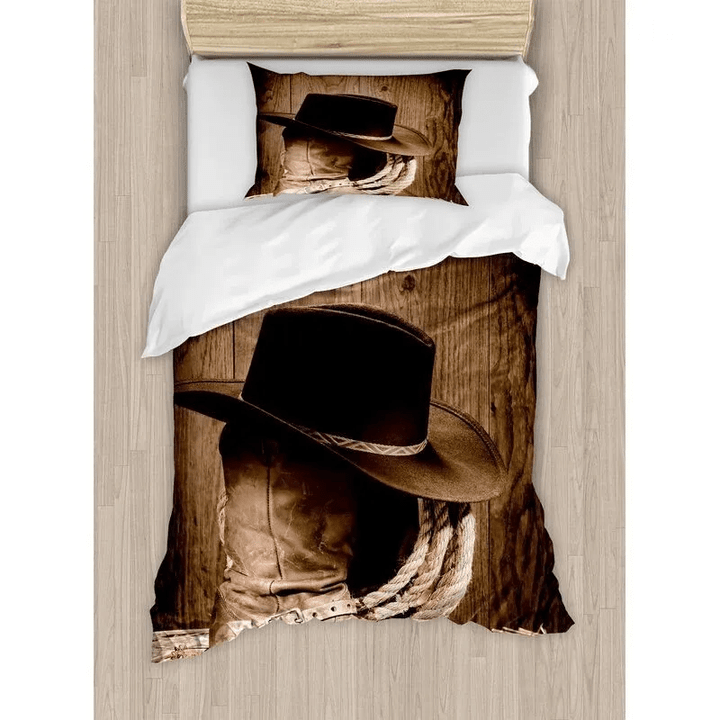 Western Wild West Themed Cowboy Hat And Old Ranching Rope Bedding Set