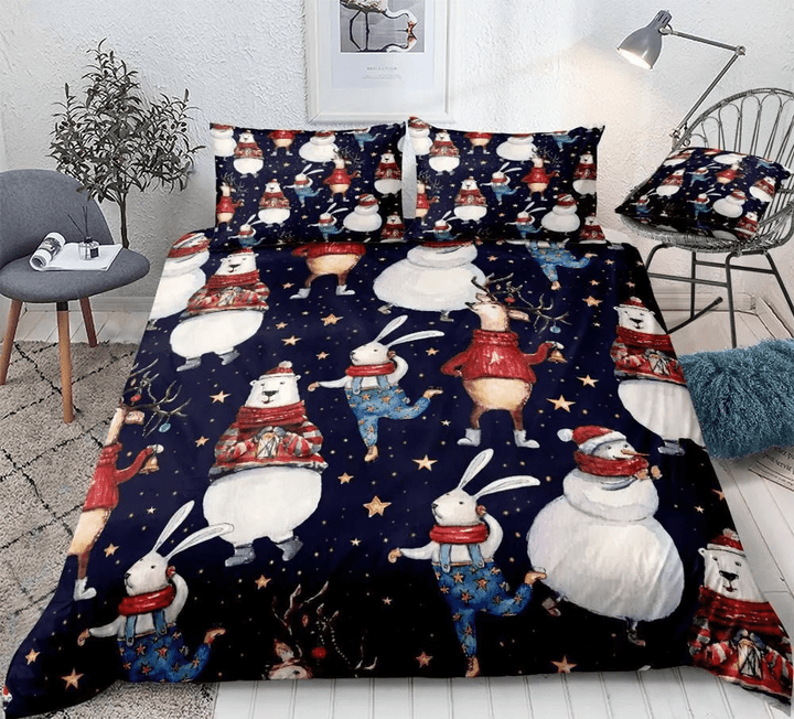 Christmas Bunny Bear Deer And Snowman Bedding Set