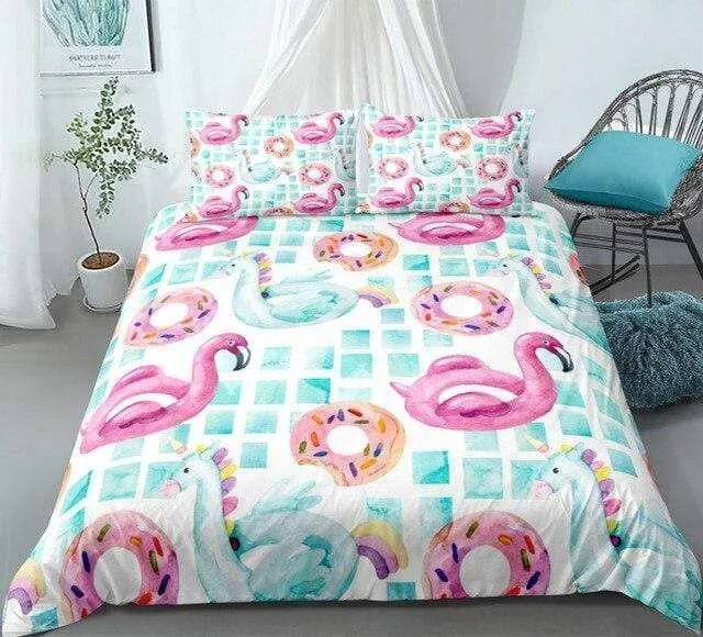 Pink Flamingo Green Bedding Set