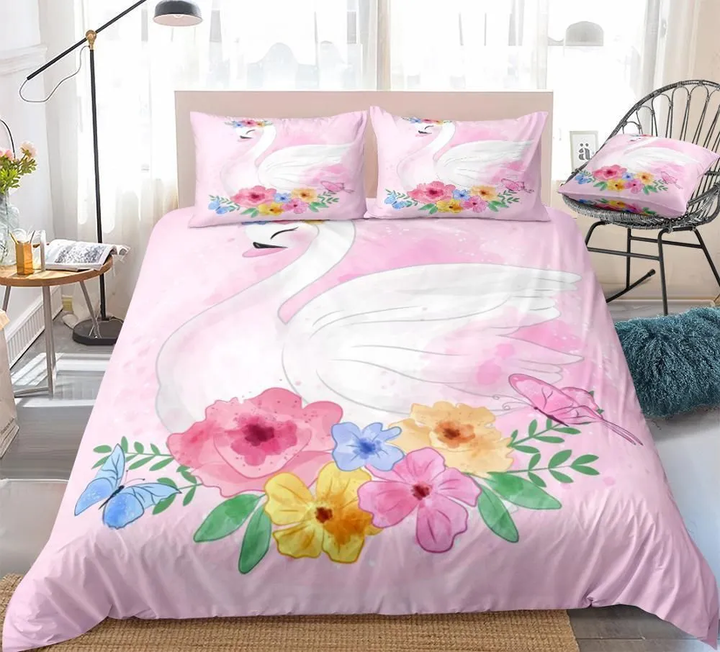 Pink Swan Bedding Set
