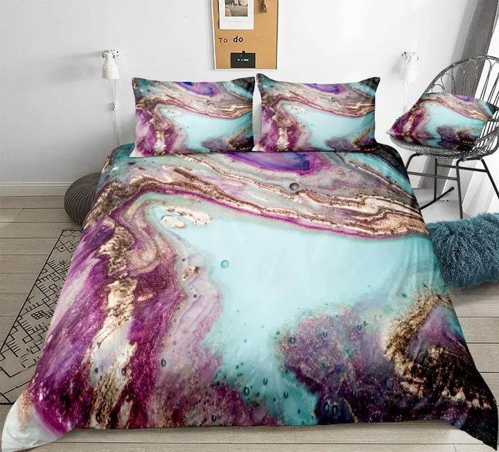 Purple Blue Marble Bedding Set