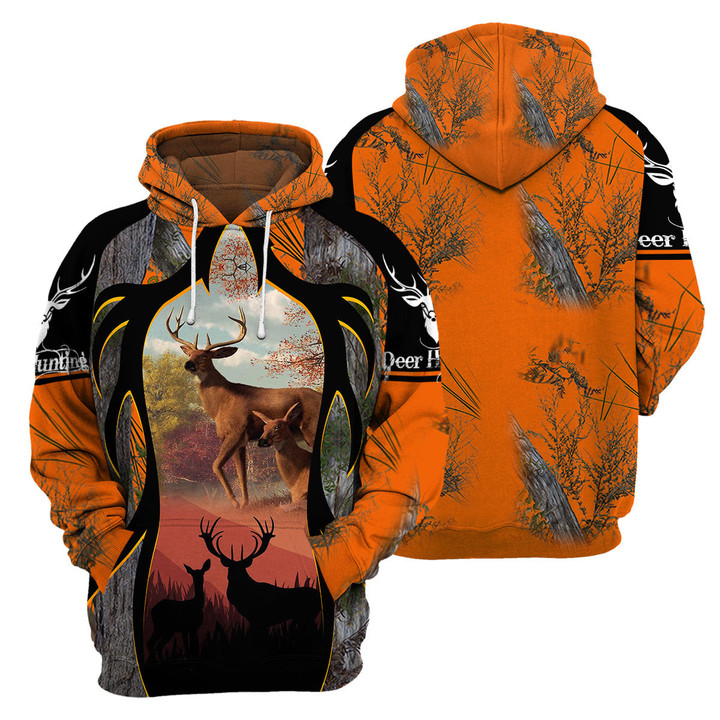 Orange Deer Hunting - 3D All Over Printed Hoodie