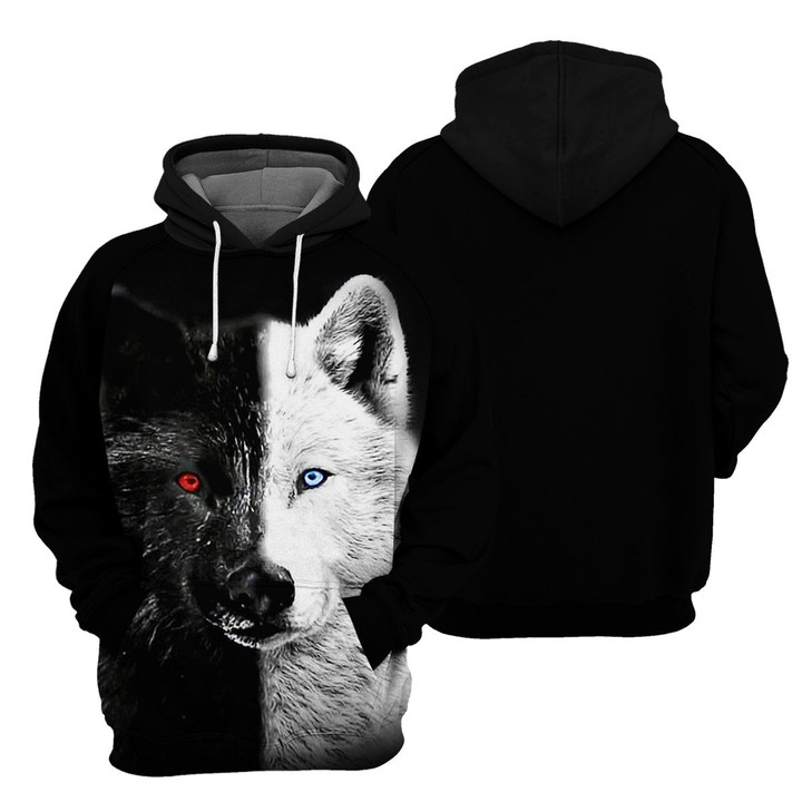 Black And White Wolf - 3D All Over Printed Hoodie