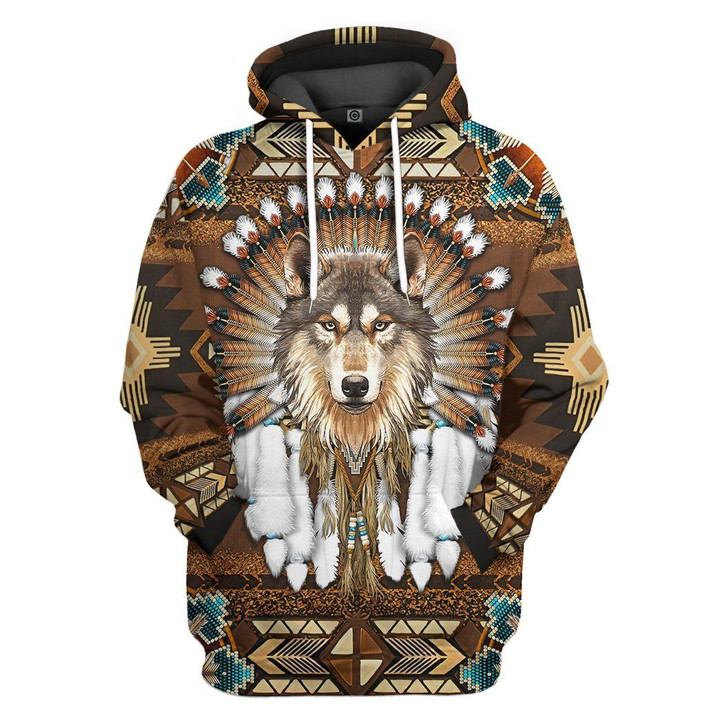 3D Native American Wolf Hoodie Apparel
