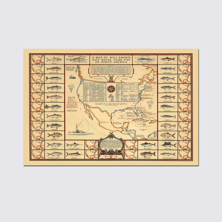 Fish Landscape Poster | A Map Of Saltwater Fish Of North America | TF2203.