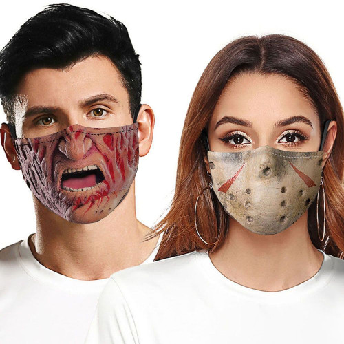 Adult Cosplay Halloween Masks Terror Jason Clown Funny Face Towel Decoration   Breathable Reusable Cotton Women Men Mouth Mask