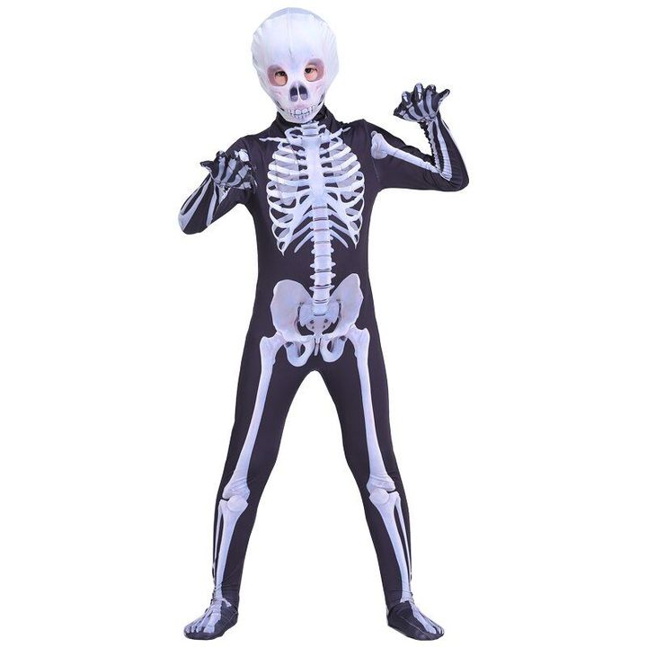 Scary Zombie Costume Kids Skeleton Skull Costume Cosplay Purim Halloween Costume for Kids Adult