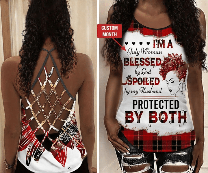 Personalized I'm A Women Blessed By God Criss-Cross Open Back Tank Top