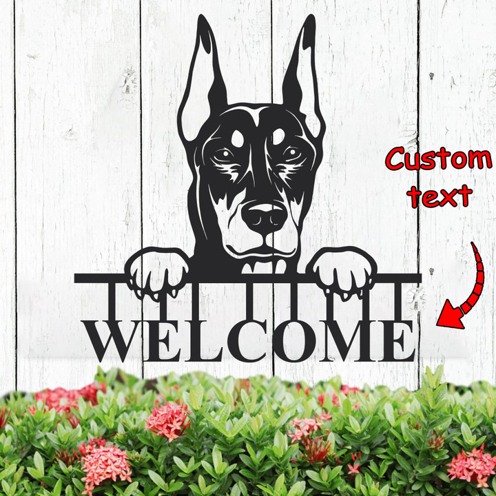 Zedbubble Doberman Welcome Metal Sign, Personalized Dog Metal Sign