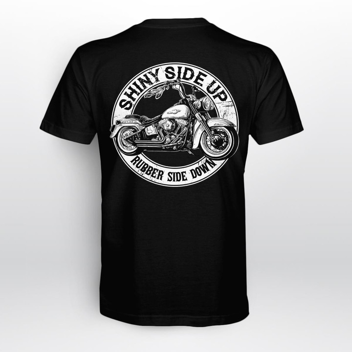 Zedbubble Shiny Side Up Rubber Side Down Biker T-Shirt