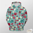 Blue Background With Xmas Gift, Candy Cane Outerwear Christmas Gift Hoodie Zip Hoodie