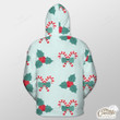 Pastel Blue Background With Candy Cane Outerwear Christmas Gift Hoodie Zip Hoodie