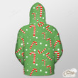 Green And White Background With Candy Cane Outerwear Christmas Gift Hoodie Zip Hoodie