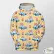 Yellow Background With Xmas Car And Gift Outerwear Christmas Gift Hoodie Zip Hoodie