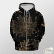 Black Background With Gold Xmas Tree Branch Outerwear Christmas Gift Hoodie Zip Hoodie