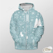 Pastel Blue Background With Xmas Tree And Snowflake Outerwear Christmas Gift Hoodie Zip Hoodie