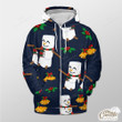 Dark Blue Background With Happy Snowman, Xmas Bell And Holly Leaf Outerwear Christmas Gift Hoodie Zip Hoodie
