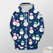 Dark Blue Background With Happy Snowman And Snowflake And Holly Leaf Outerwear Christmas Gift Hoodie Zip Hoodie