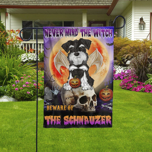 Never Mind The Witch Beware Of The Schnauzer Halloween Flag Decor House Garden