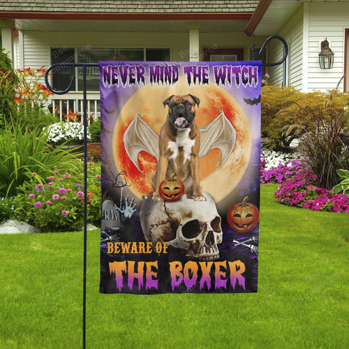 Never Mind The Witch Beware Of The Boxer Halloween Flag Decor House Garden