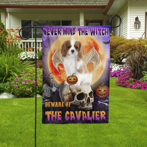 Never Mind The Witch Beware Of The Cavalier King Charles Spaniel Halloween Flag Decor House Garden