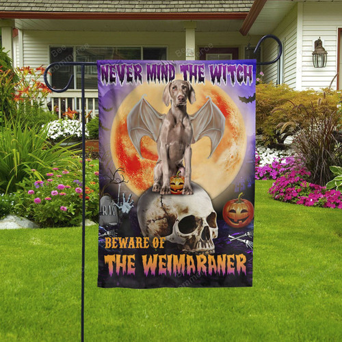 Never Mind The Witch Beware Of The Weimaraner Halloween Flag Decor House Garden