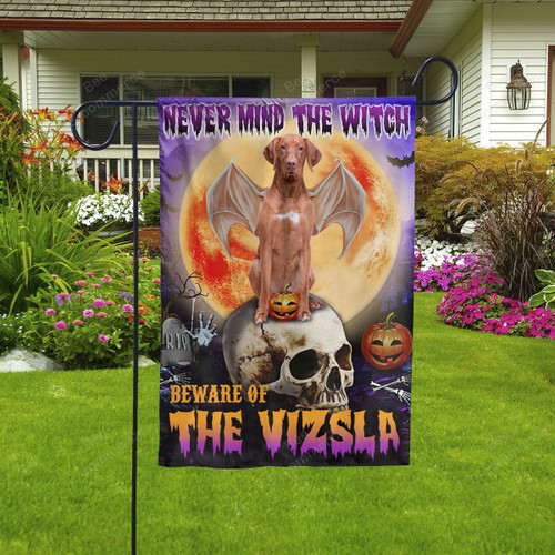 Never Mind The Witch Beware Of The Vizsla Halloween Flag Decor House Garden