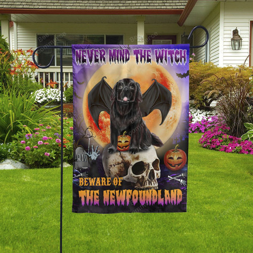 Never Mind The Witch Beware Of The Newfoundland Halloween Flag Decor House Garden