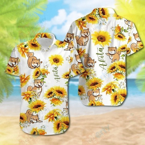 Lovely Akita Dog Smile With Sunflower Hawaii Hawaiian Shirt