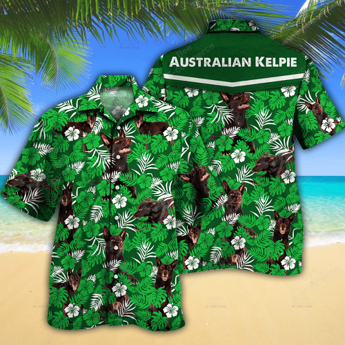 Australian Kelpie Dog Lovers Green Floral Pattern Hawaii Hawaiian Shirt