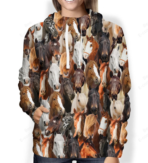 A Bunch Of Horses Face All Over Print Hoodie