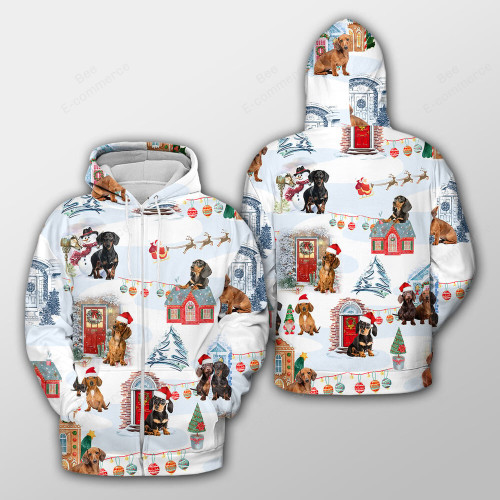 Dachshund With Xmas Door And Dog Outerwear Christmas Gift Hoodie Zip Hoodie