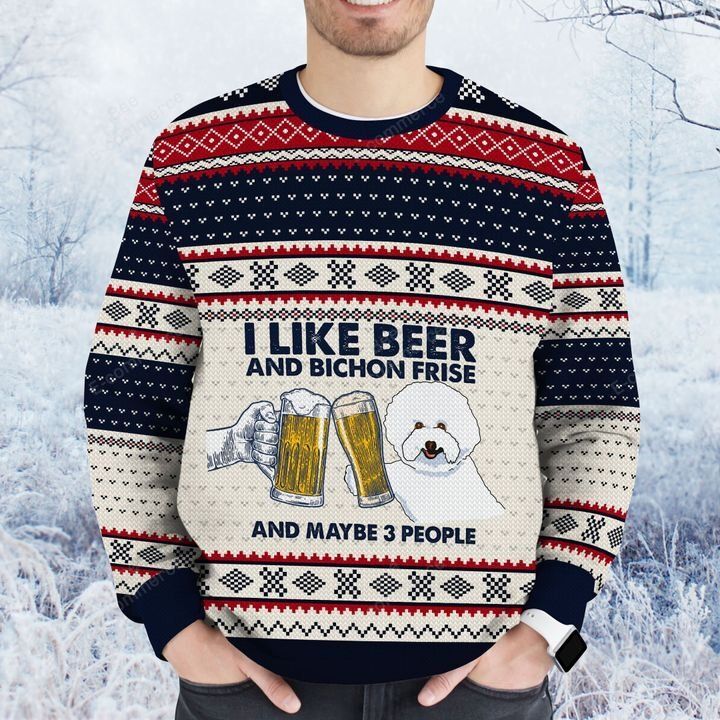 Merry Xmas I Like Beer And Bichon Frise Awesome Gift For Dog Lovers Ugly Christmas Sweater