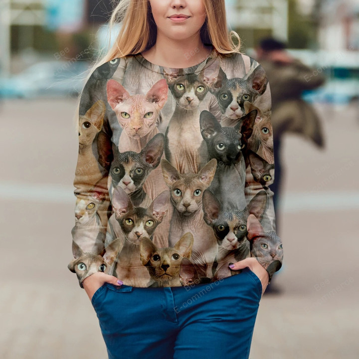 A Bunch Of Sphynx Cats Face Sweatshirt