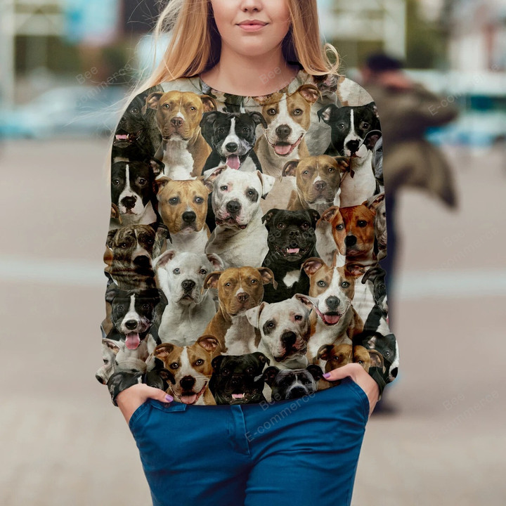 A Bunch Of Staffordshire Bull Terrier Dogs Face Sweatshirt