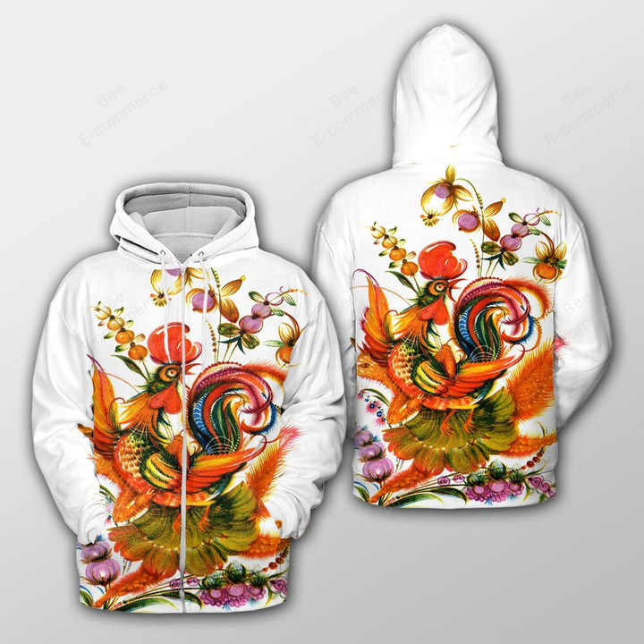 Copy of Chicken Pattern 8 And Flowers Outerwear Christmas Gift Hoodie Zip Hoodie