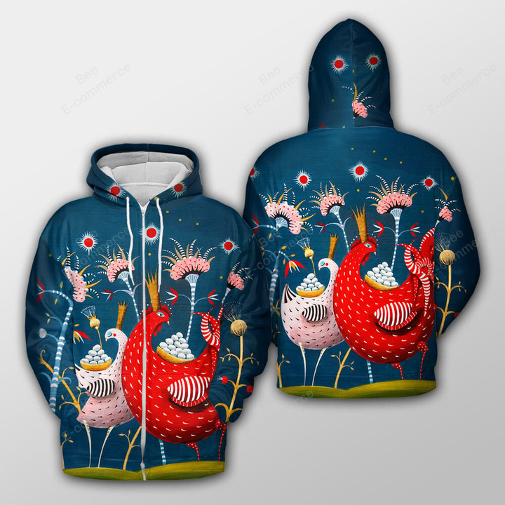 Chicken Pattern 6 And Flowers Outerwear Christmas Gift Hoodie Zip Hoodie