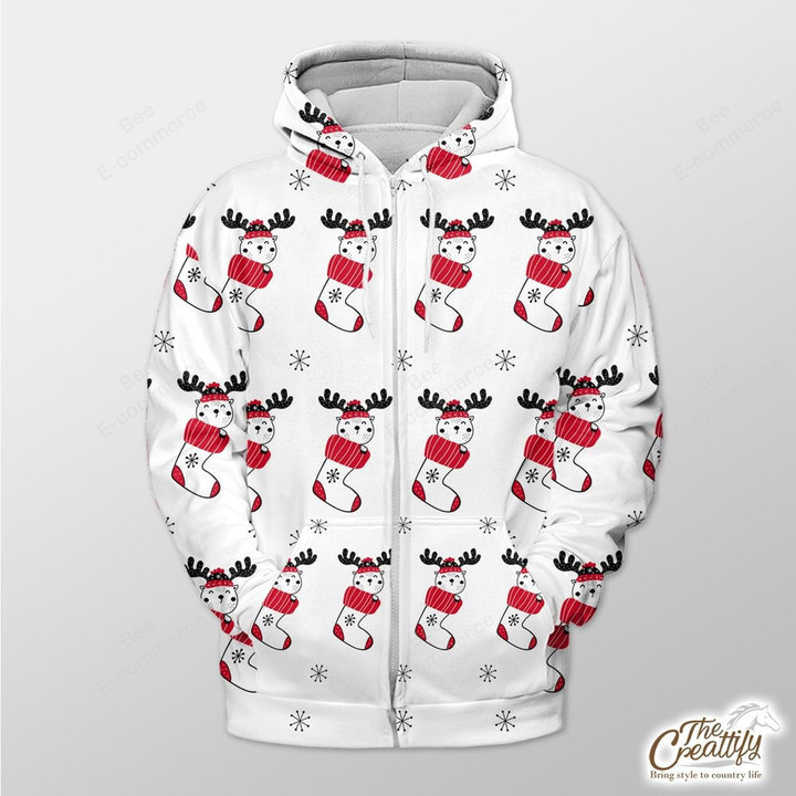 Seamless White Pattern And Reindeer Outerwear Christmas Gift Hoodie Zip Hoodie