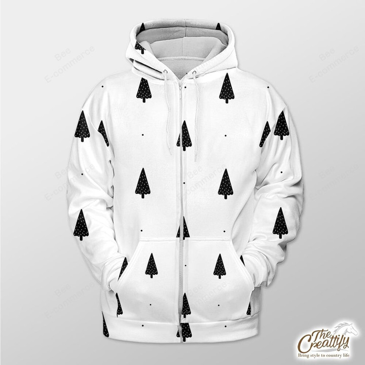 Seamless White Pattern And Pine Tree Outerwear Christmas Gift Hoodie Zip Hoodie