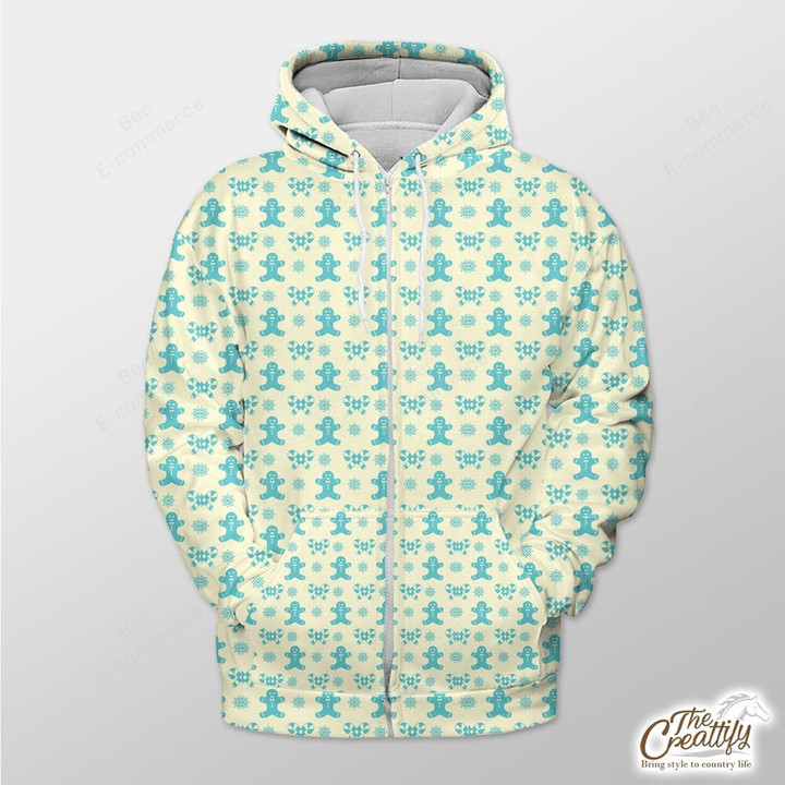 Xmas Gingerbread Man, Candy Cane And Beautiful Snowflake Outerwear Christmas Gift Hoodie Zip Hoodie